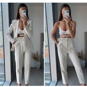 ZARA PANTS WITH FABRIC-COVERED BELT SIZE S